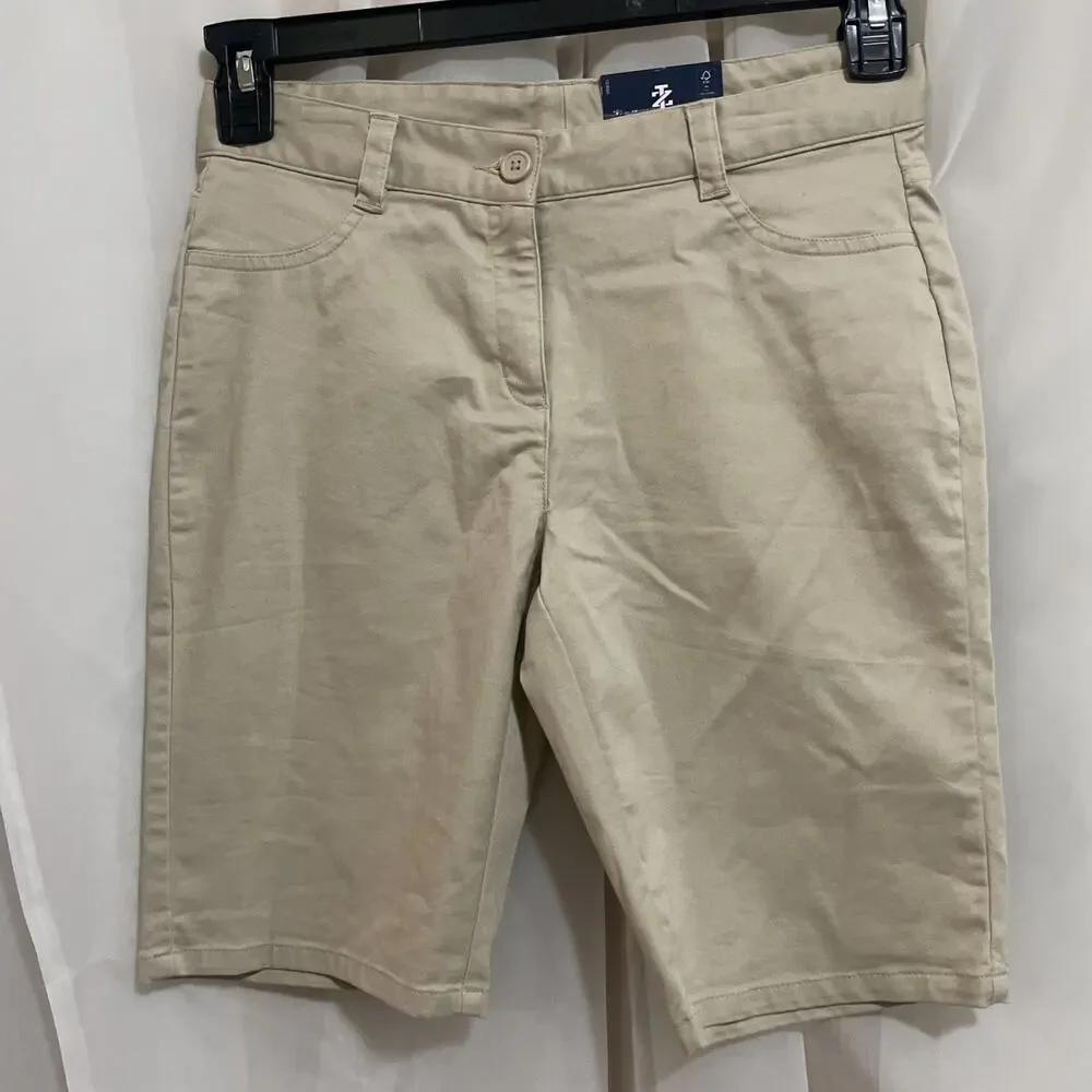 Izod Boys Size 5 Skinny Stretch Bermuda Beige Easy Care‎ Khaki 9” Inseam